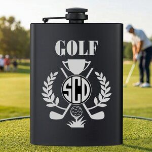 Personalized Golf Clubs Player Style Monogram Sports Black Flask | Golf | Sports